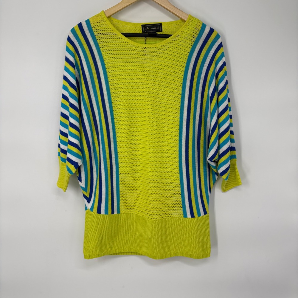Jillanova Womens Cotton Knit Dolman Sleeve Sweater Size M Lime Green Striped NWT